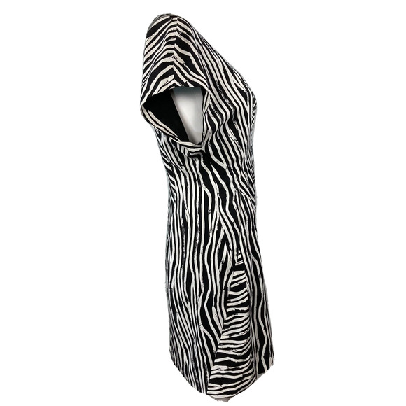 Helmut Lang Dress Womens Sz 6 Black White Zebra 100% Silk Dolman Sleeve Mini - Picture 2 of 10